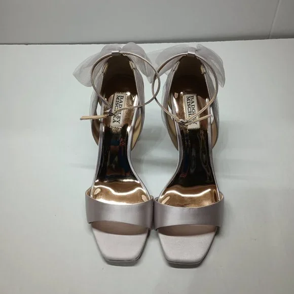 Badgley Mischka Women's Kim Lavender Satin BHLDN Block Heel Tulle Bow Shoes 8.5 - Picture 3 of 8